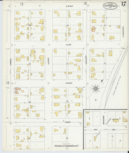 Sanborn Fire Insurance Map from Chippewa Falls, Chippewa County, Wisconsin (1903), Sheet #0017 - Complete Map Set gallery image, historic Sanborn map, vintage wall art, Wisconsin Wisconsin