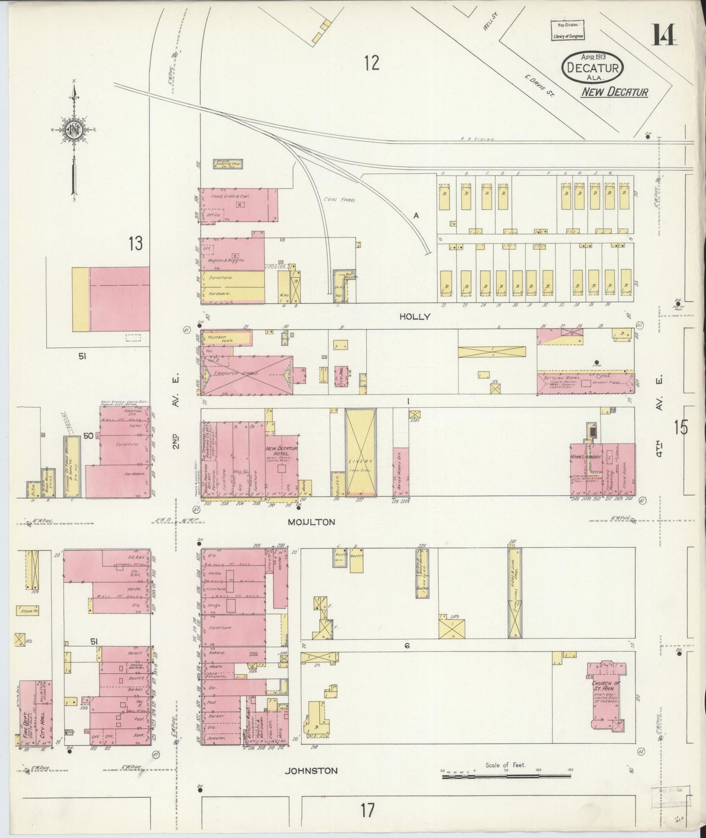 Sanborn Fire Insurance Map from Decatur, Morgan County, Alabama (1913), Sheet #0014 - Complete Map Set gallery image, historic Sanborn map, vintage wall art, Alabama Alabama
