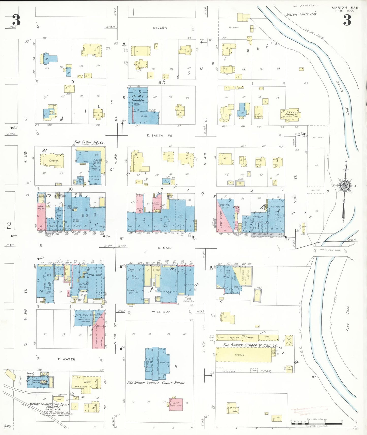 Sanborn Fire Insurance Map from Marion, Marion County, Kansas (1935), Sheet #0003 - Complete Map Set gallery image, historic Sanborn map, vintage wall art, Kansas Kansas