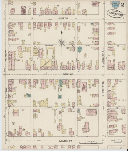 Sanborn Fire Insurance Map from Bethlehem, Northampton And Lehigh Counties, Pennsylvania (1885), Sheet #0002 - Complete Map Set gallery image, historic Sanborn map, vintage wall art, Pennsylvania Pennsylvania