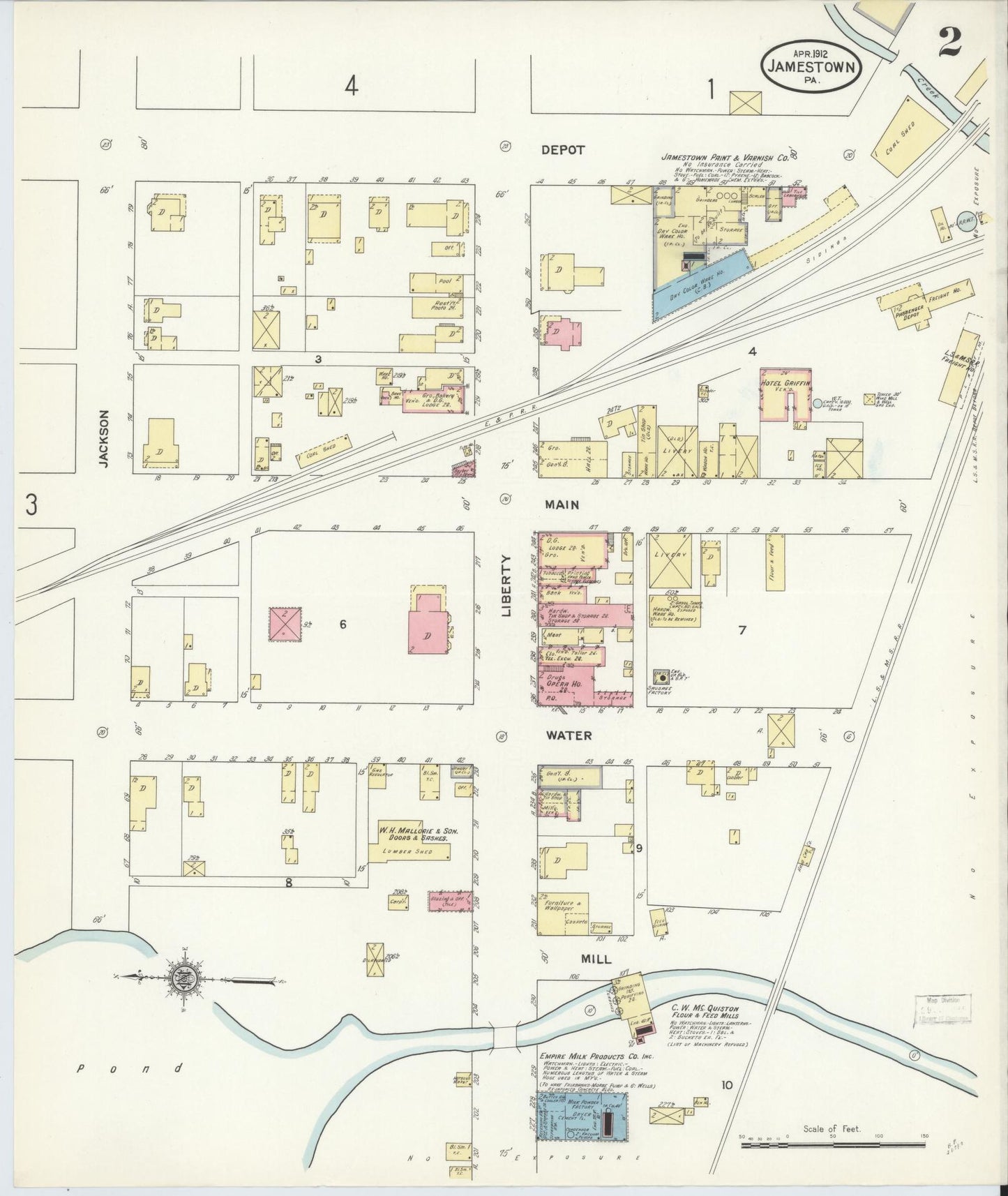 Sanborn Fire Insurance Map from Jamestown, Mercer County, Pennsylvania (1912), Sheet #0002 - Complete Map Set gallery image, historic Sanborn map, vintage wall art, Pennsylvania Pennsylvania
