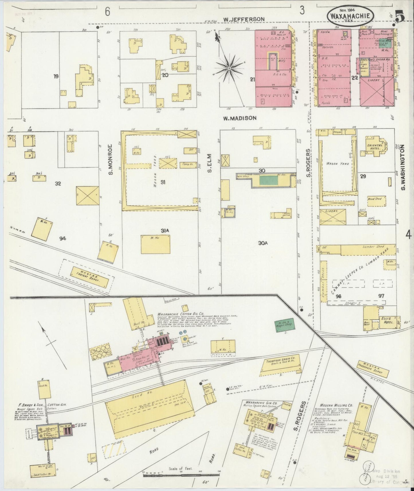 Sanborn Fire Insurance Map from Waxahachie, Ellis County, Texas (1904), Sheet #0005 - Historic Sanborn Fire Insurance Map Print, vintage old map wall art, antique decor, genealogy gift, Texas Texas map