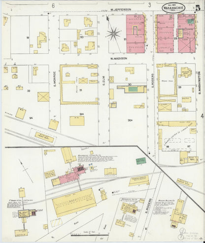 Sanborn Fire Insurance Map from Waxahachie, Ellis County, Texas (1904), Sheet #0005 - Historic Sanborn Fire Insurance Map Print, vintage old map wall art, antique decor, genealogy gift, Texas Texas map