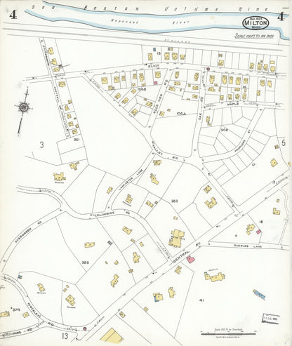 Sanborn Fire Insurance Map from Milton, Norfolk County, Massachusetts (1923), Sheet #0004 - Historic Sanborn Fire Insurance Map Print, vintage old map wall art, antique decor, genealogy gift, Massachusetts Massachusetts map