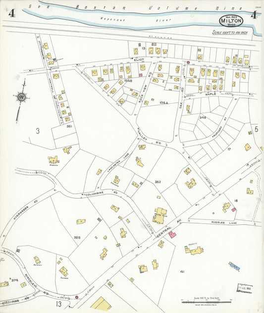 Sanborn Fire Insurance Map from Milton, Norfolk County, Massachusetts (1923), Sheet #0004 - Historic Sanborn Fire Insurance Map Print, vintage old map wall art, antique decor, genealogy gift, Massachusetts Massachusetts map