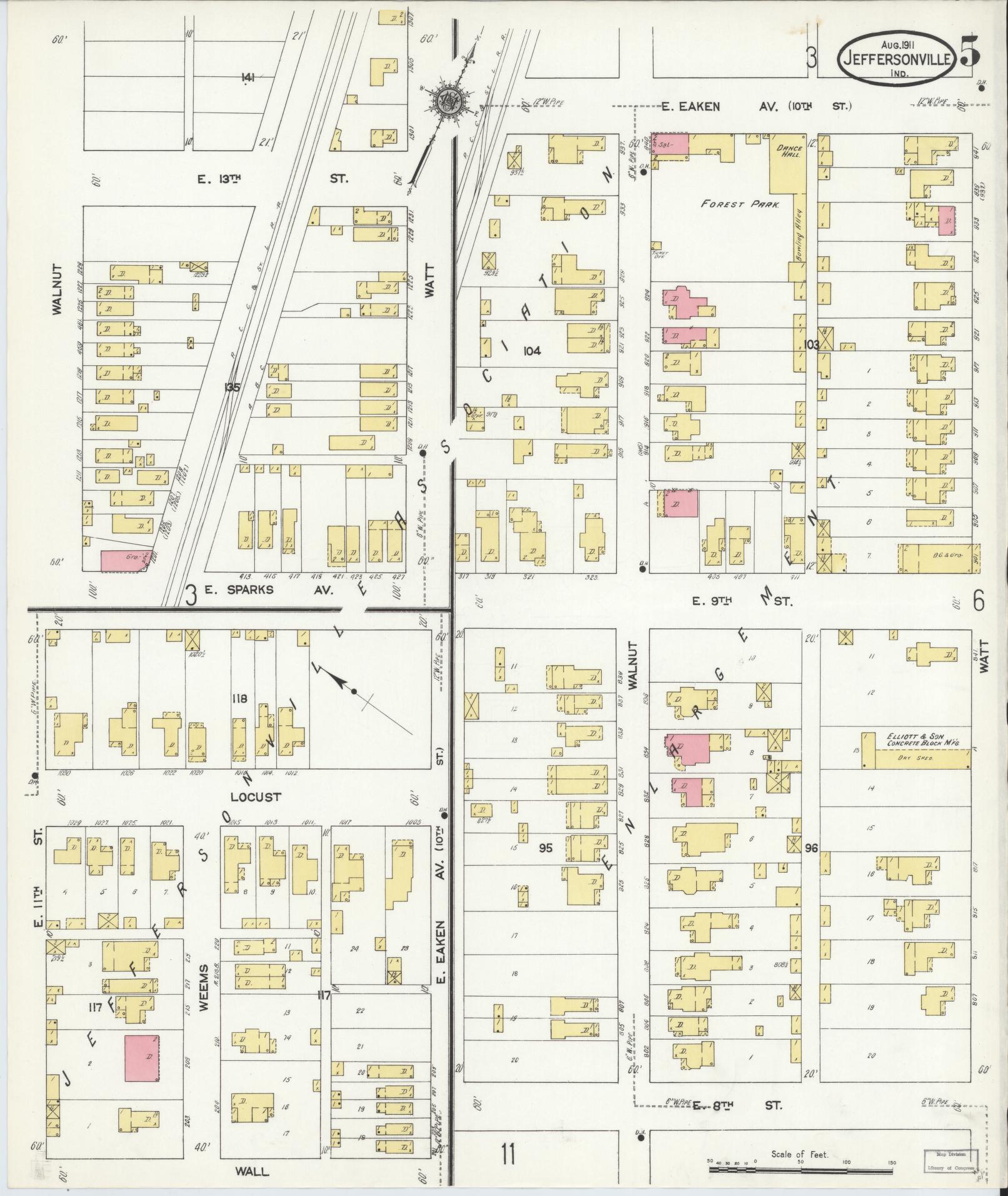 Sanborn Fire Insurance Map from Jeffersonville, Clark County, Indiana (1911), Sheet #0005 - Historic Sanborn Fire Insurance Map Print, vintage old map wall art, antique decor, genealogy gift, Indiana Indiana map