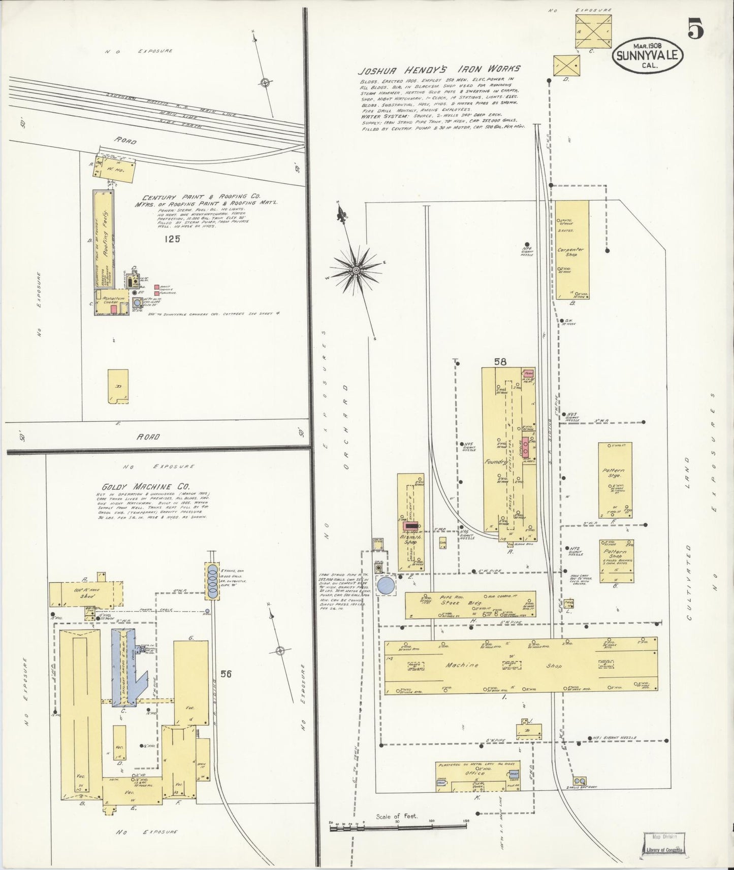 Sanborn Fire Insurance Map from Sunnyvale, Santa Clara County, California (1908), Sheet #0005 - Complete Map Set gallery image, historic Sanborn map, vintage wall art, California California