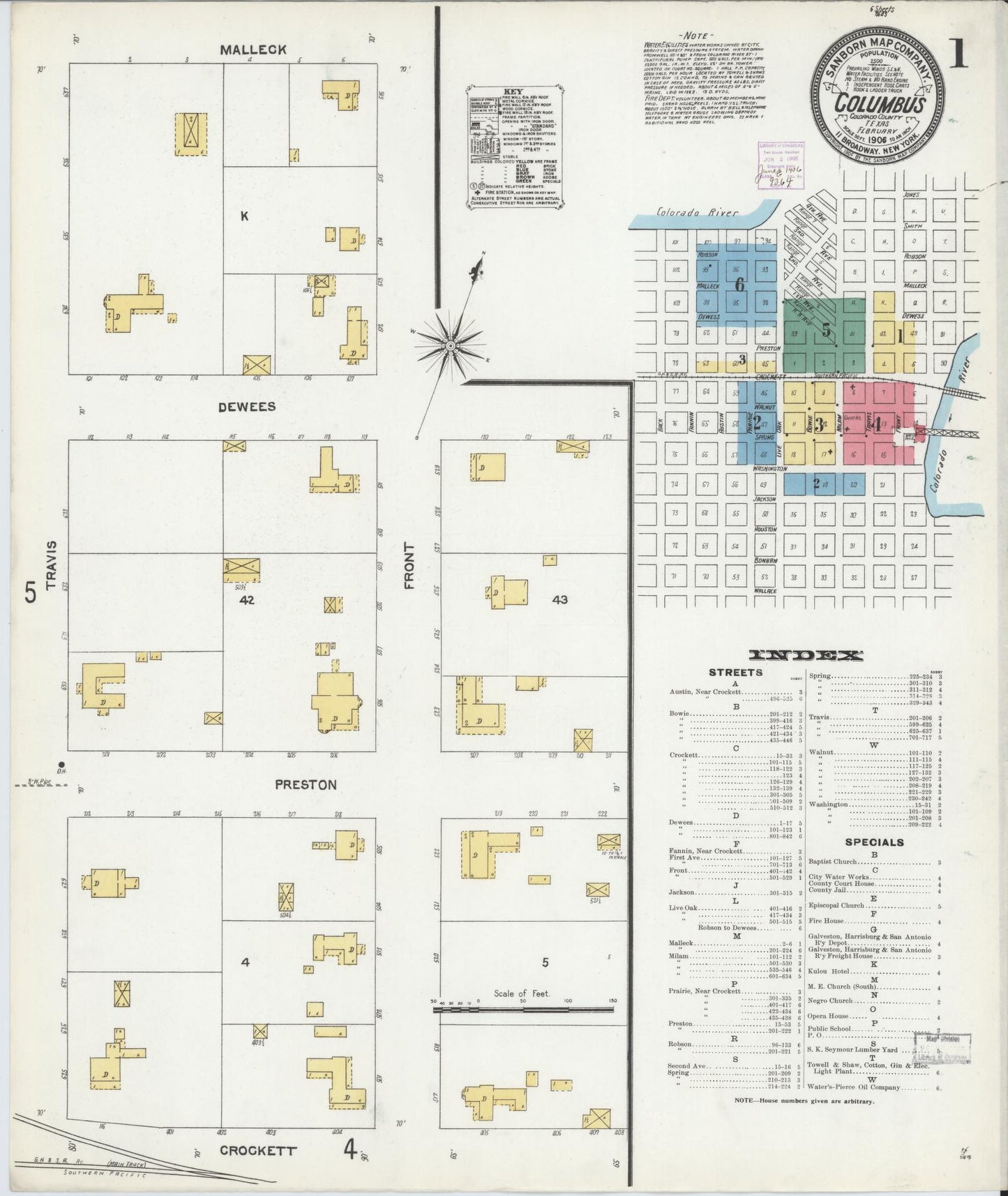 Sanborn Fire Insurance Map from Columbus, Colorado County, Texas (1906), Sheet #0001 - Complete Map Set gallery image, historic Sanborn map, vintage wall art, Columbus Colorado