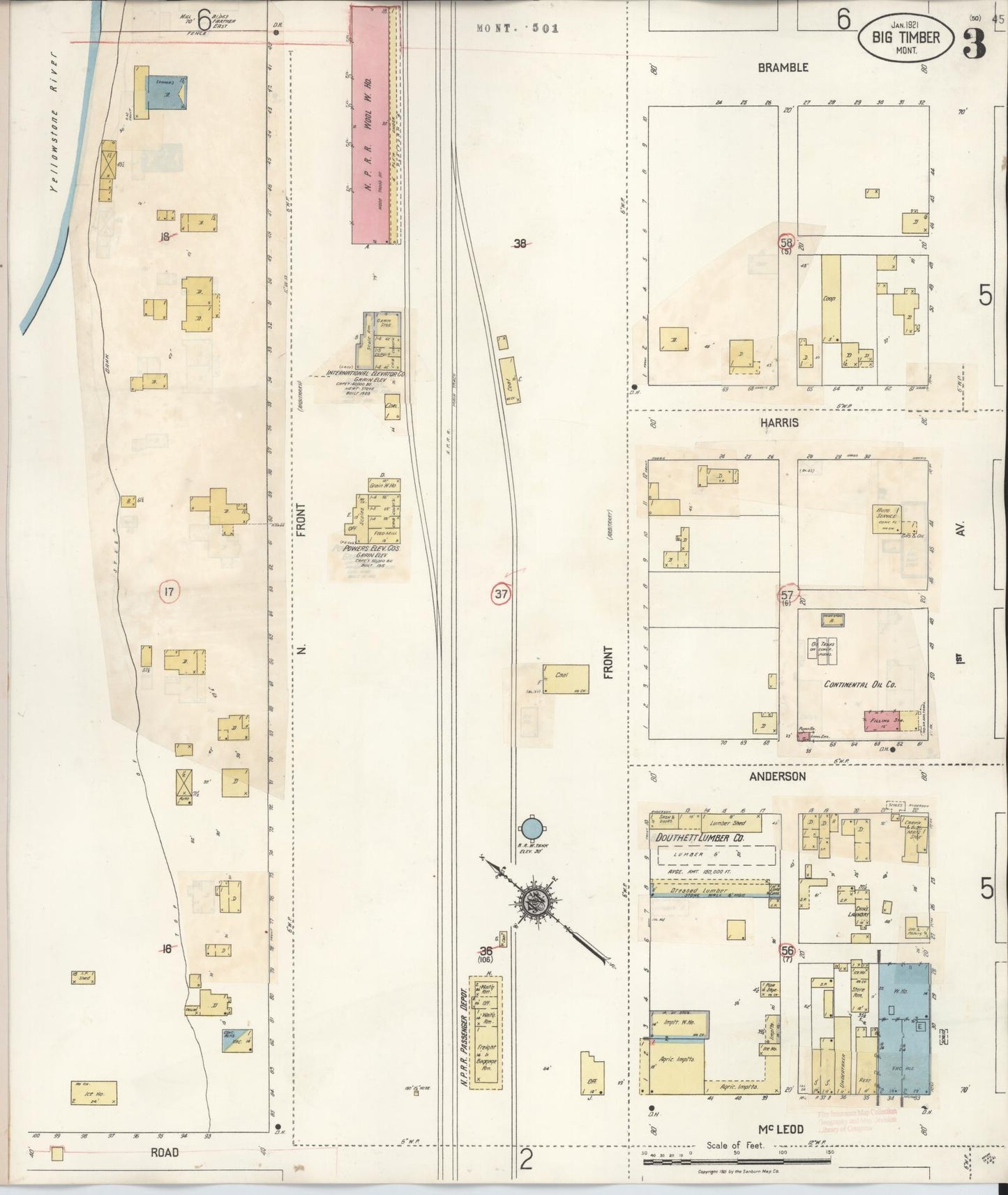 Sanborn Fire Insurance Map from Big Timber, Sweet Grass County, Montana (1938), Sheet #0003 - Historic Sanborn Fire Insurance Map Print, vintage old map wall art, antique decor, genealogy gift, Montana Montana map