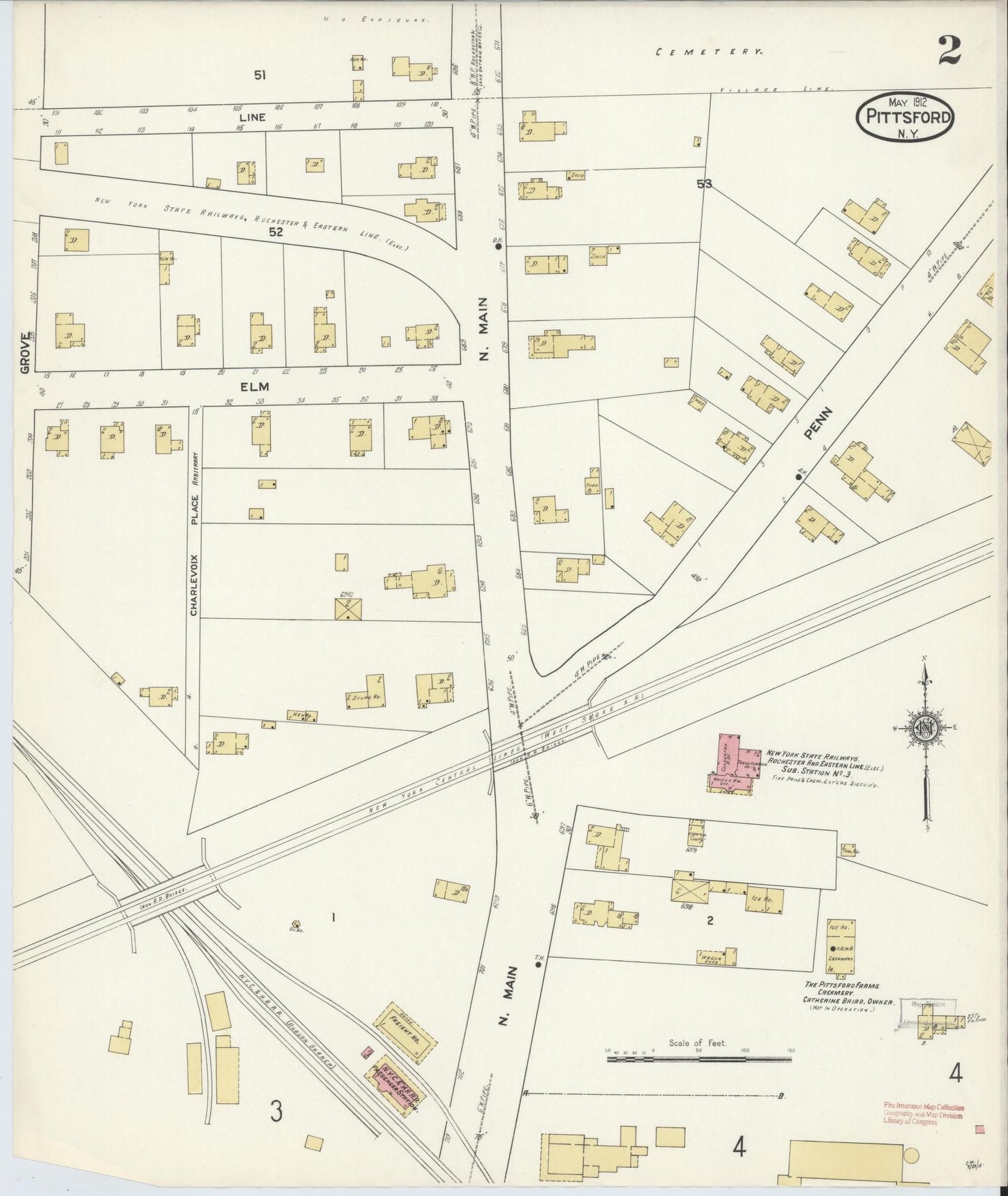 Sanborn Fire Insurance Map from Pittsford, Monroe County, New York (1912), Sheet #0002 - Complete Map Set gallery image, historic Sanborn map, vintage wall art, New York New York