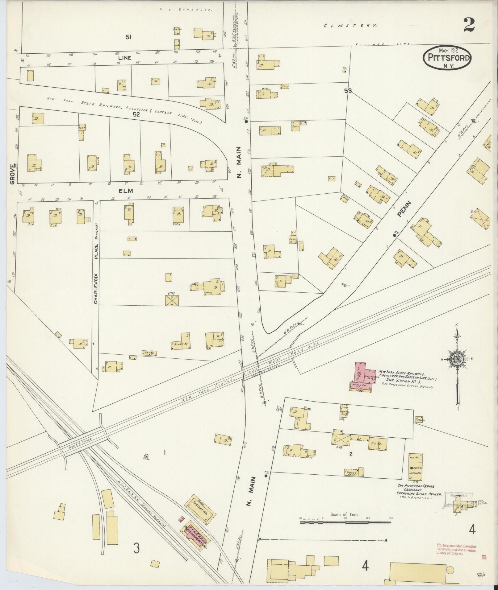 Sanborn Fire Insurance Map from Pittsford, Monroe County, New York (1912), Sheet #0002 - Complete Map Set gallery image, historic Sanborn map, vintage wall art, New York New York