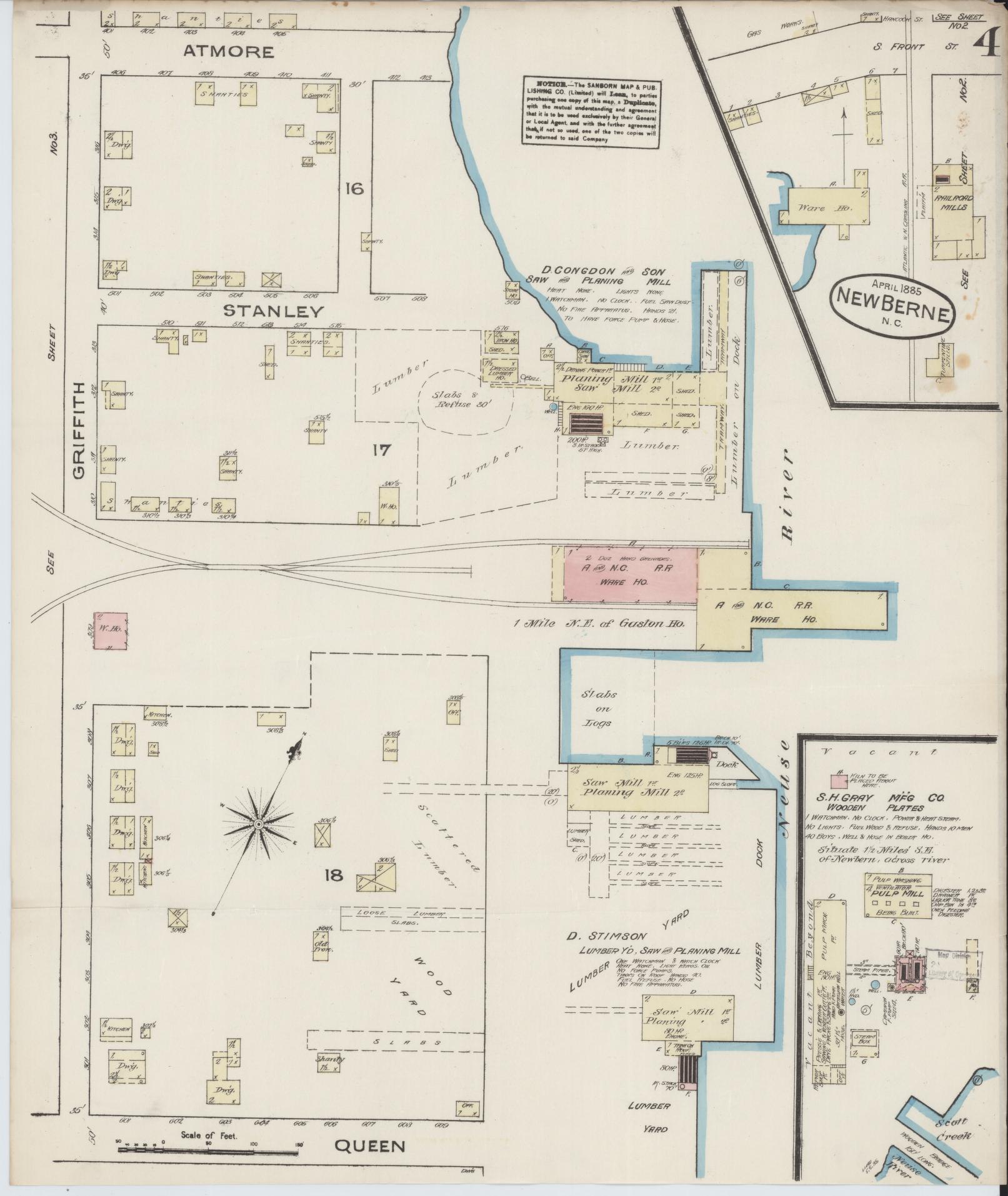 Sanborn Fire Insurance Map from New Bern, Craven County, North Carolina (1885), Sheet #0004 - Complete Map Set gallery image, historic Sanborn map, vintage wall art, North Carolina North Carolina