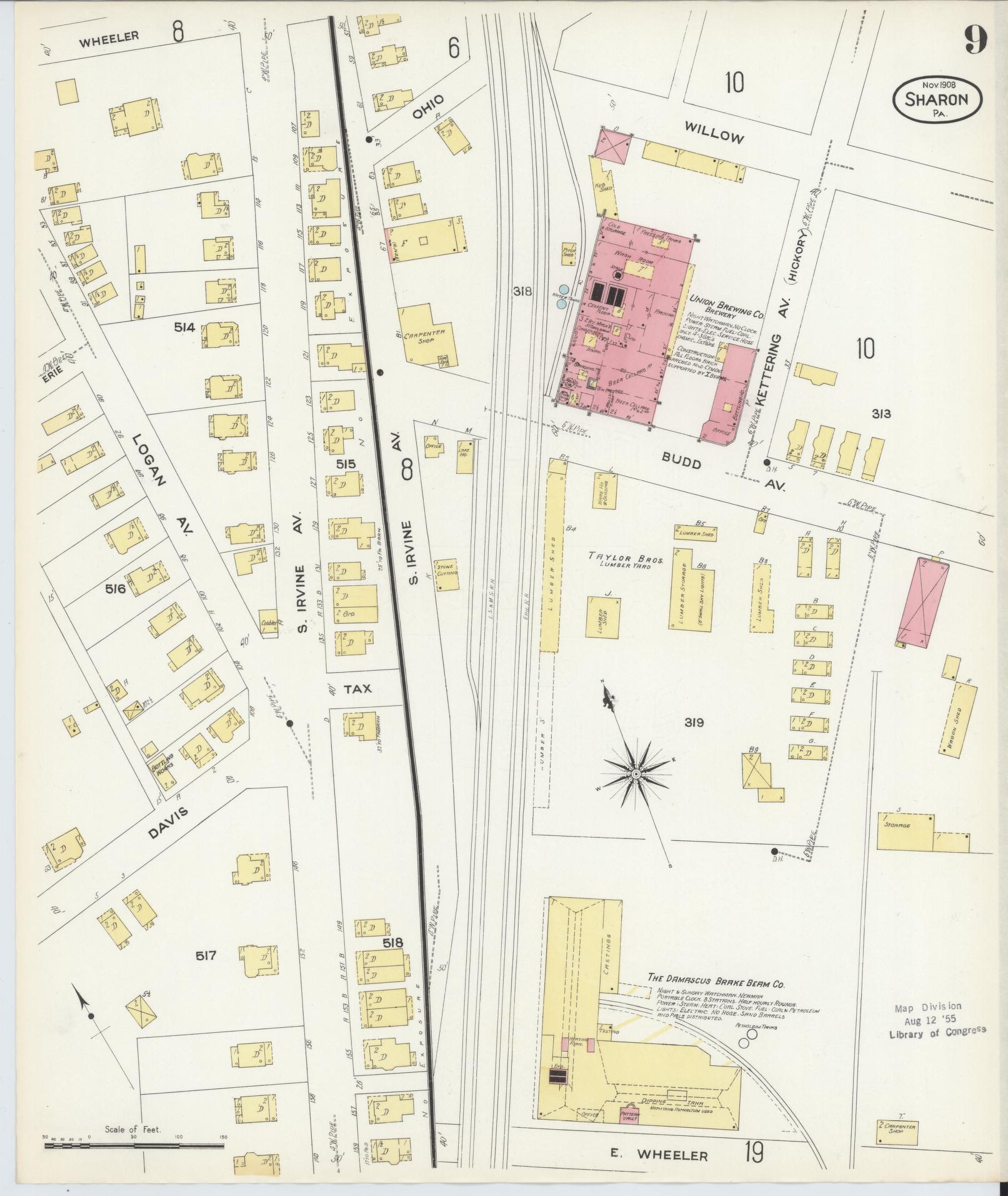 Sanborn Fire Insurance Map from Sharon, Mercer County, Pennsylvania (1908), Sheet #0009 - Complete Map Set gallery image, historic Sanborn map, vintage wall art, Pennsylvania Pennsylvania