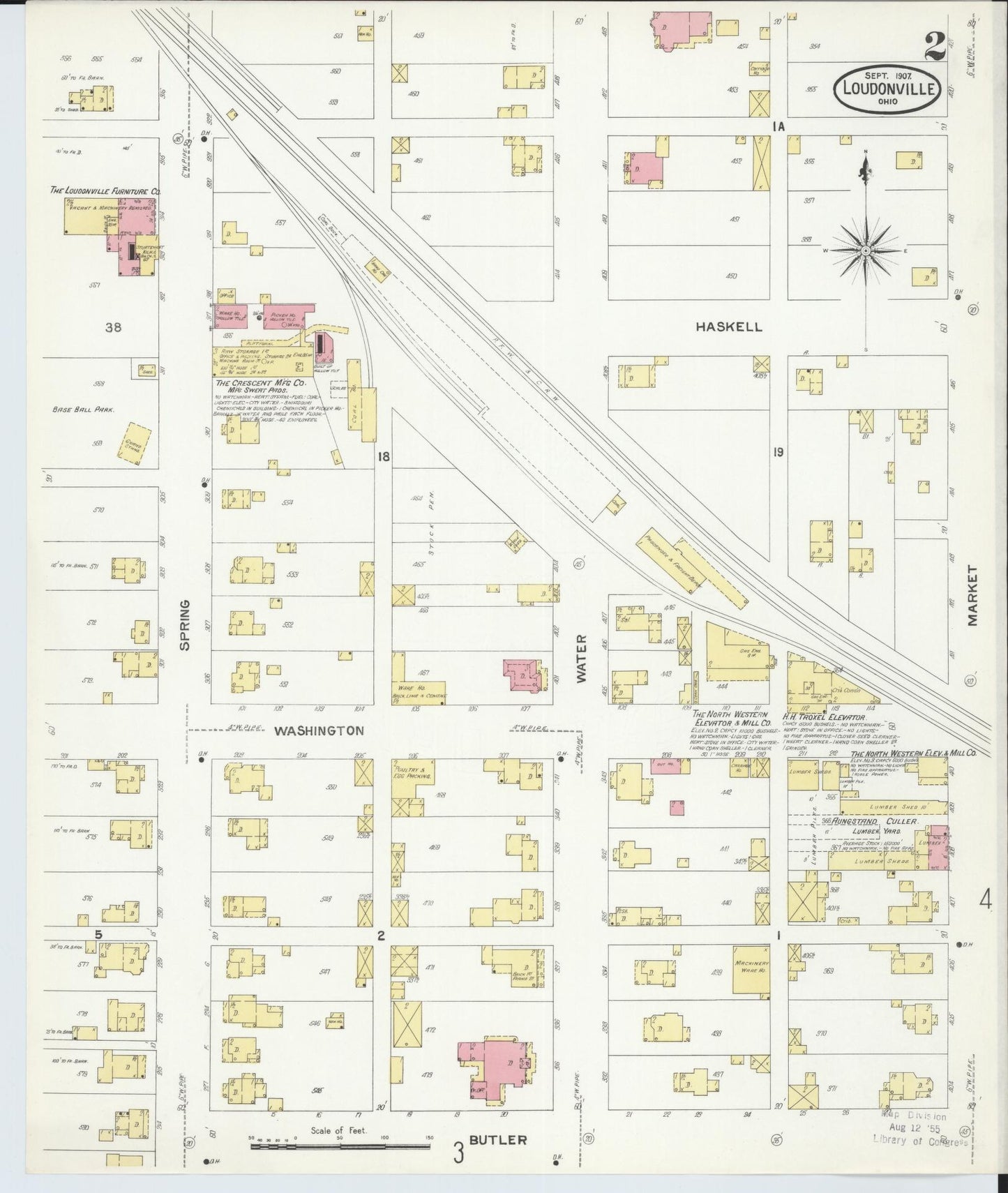 Sanborn Fire Insurance Map from Loudonville, Ashland County, Ohio (1907), Sheet #0002 - Complete Map Set gallery image, historic Sanborn map, vintage wall art, Ohio Ohio
