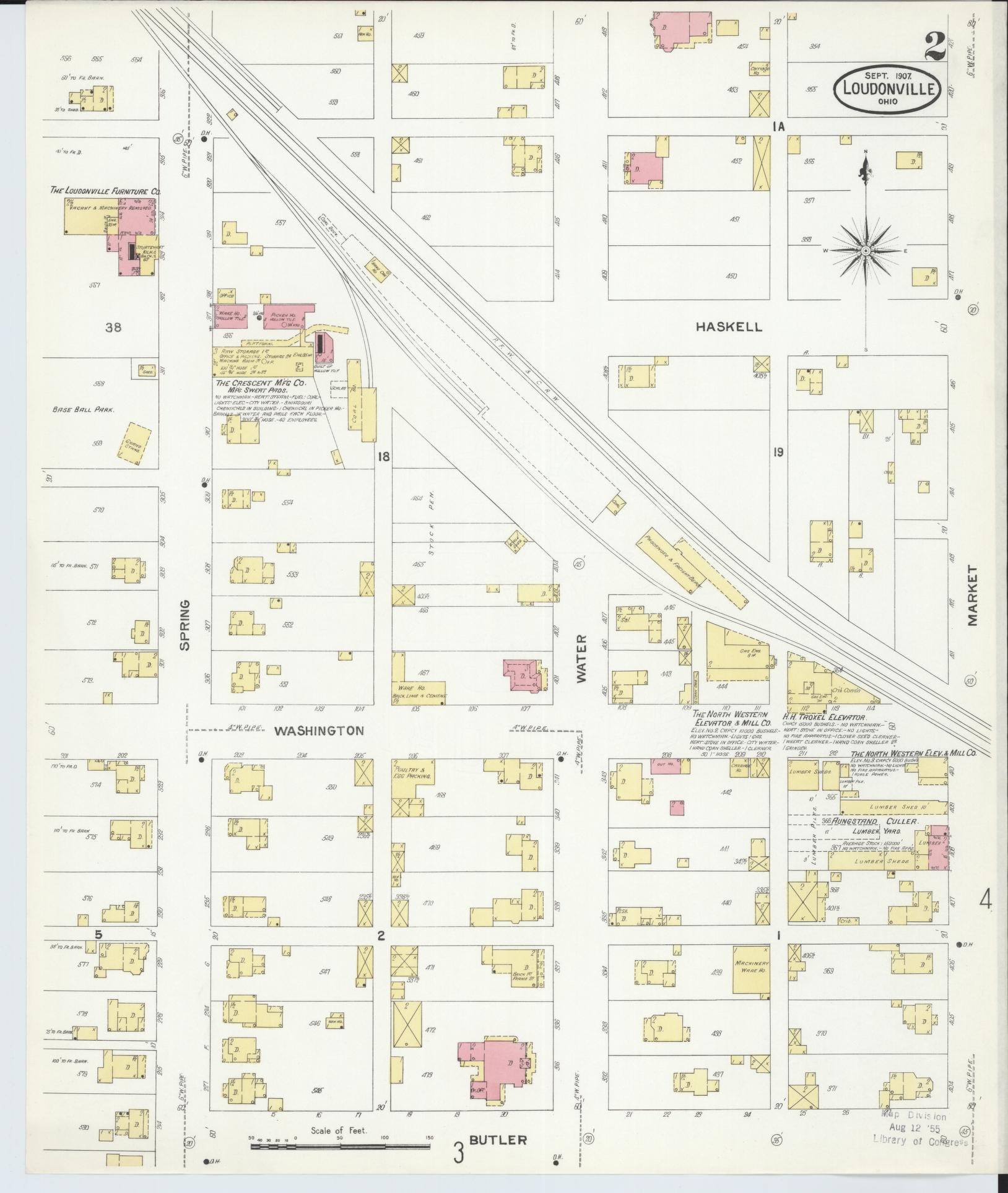 Sanborn Fire Insurance Map from Loudonville, Ashland County, Ohio (1907), Sheet #0002 - Complete Map Set gallery image, historic Sanborn map, vintage wall art, Ohio Ohio