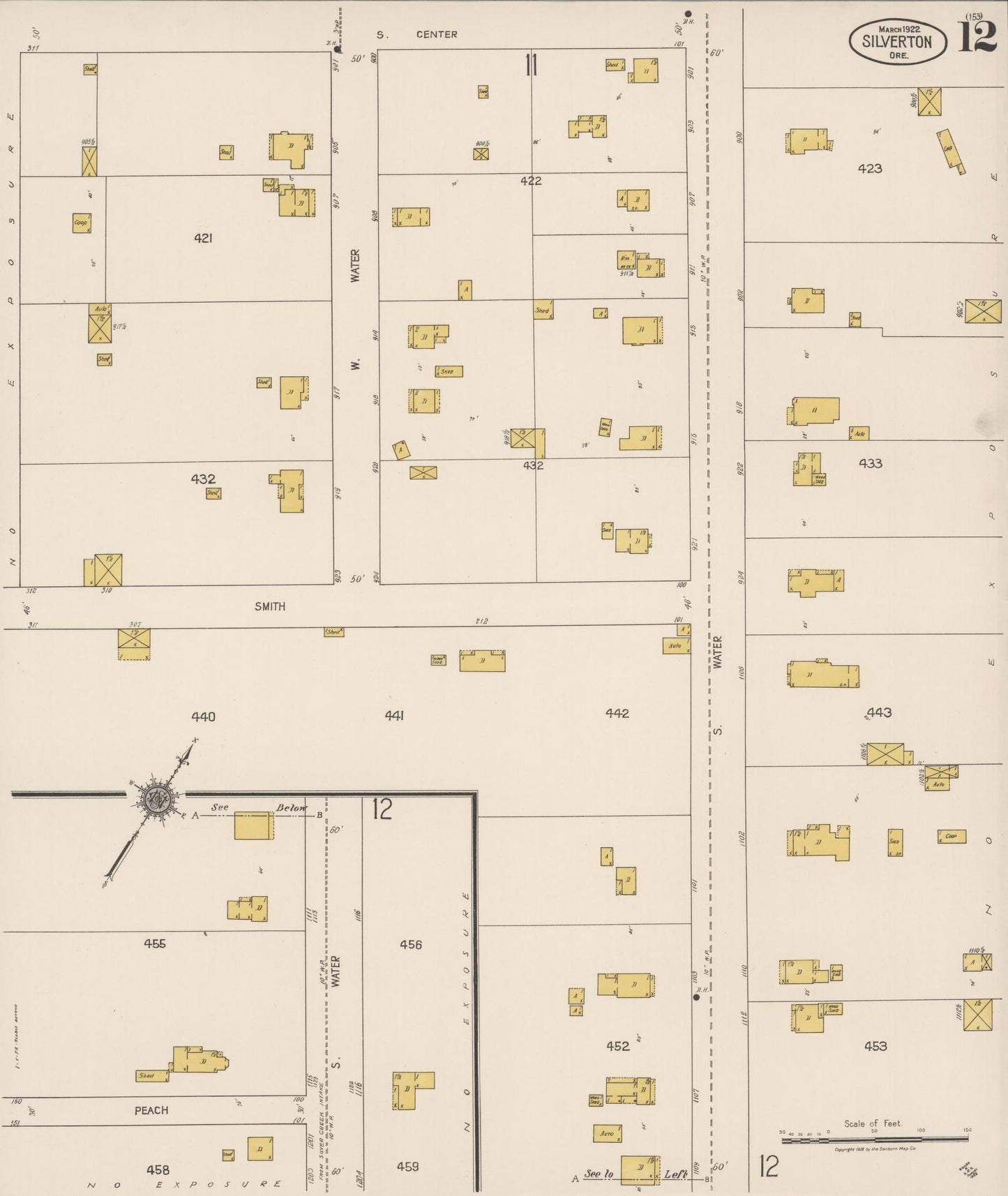 Sanborn Fire Insurance Map from Silverton, Marion County, Oregon (1922), Sheet #0012 - Complete Map Set gallery image, historic Sanborn map, vintage wall art, Oregon Oregon