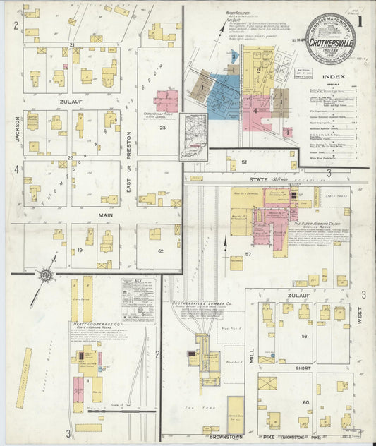 Sanborn Fire Insurance Map from Crothersville, Jackson County, Indiana (1916), Sheet #0001 - Historic Sanborn Fire Insurance Map Print, vintage old map wall art, antique decor, genealogy gift, Indiana Indiana map