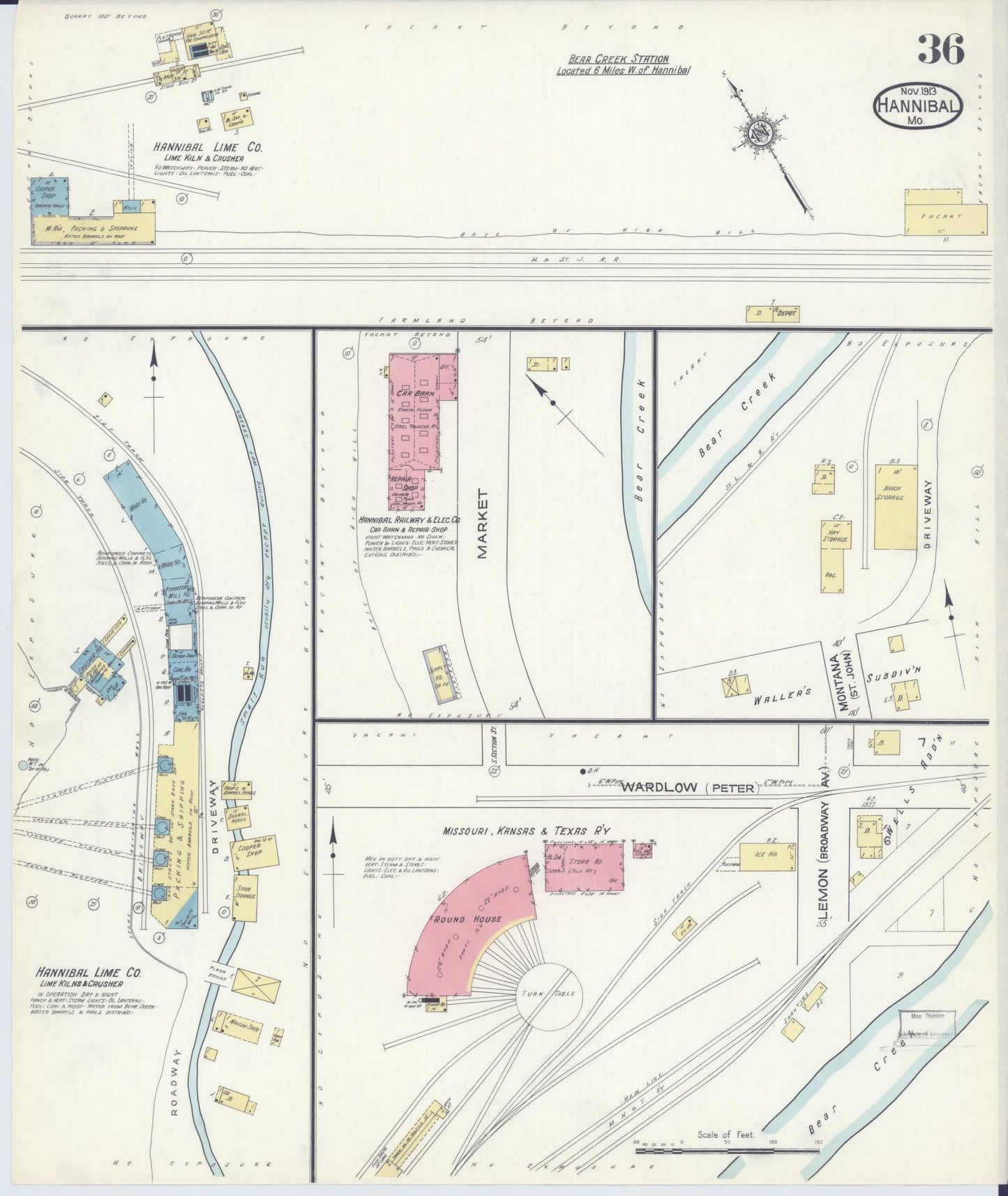 Sanborn Fire Insurance Map from Hannibal, Marion County, Missouri (1913), Sheet #0036 - Complete Map Set gallery image, historic Sanborn map, vintage wall art, Missouri Missouri