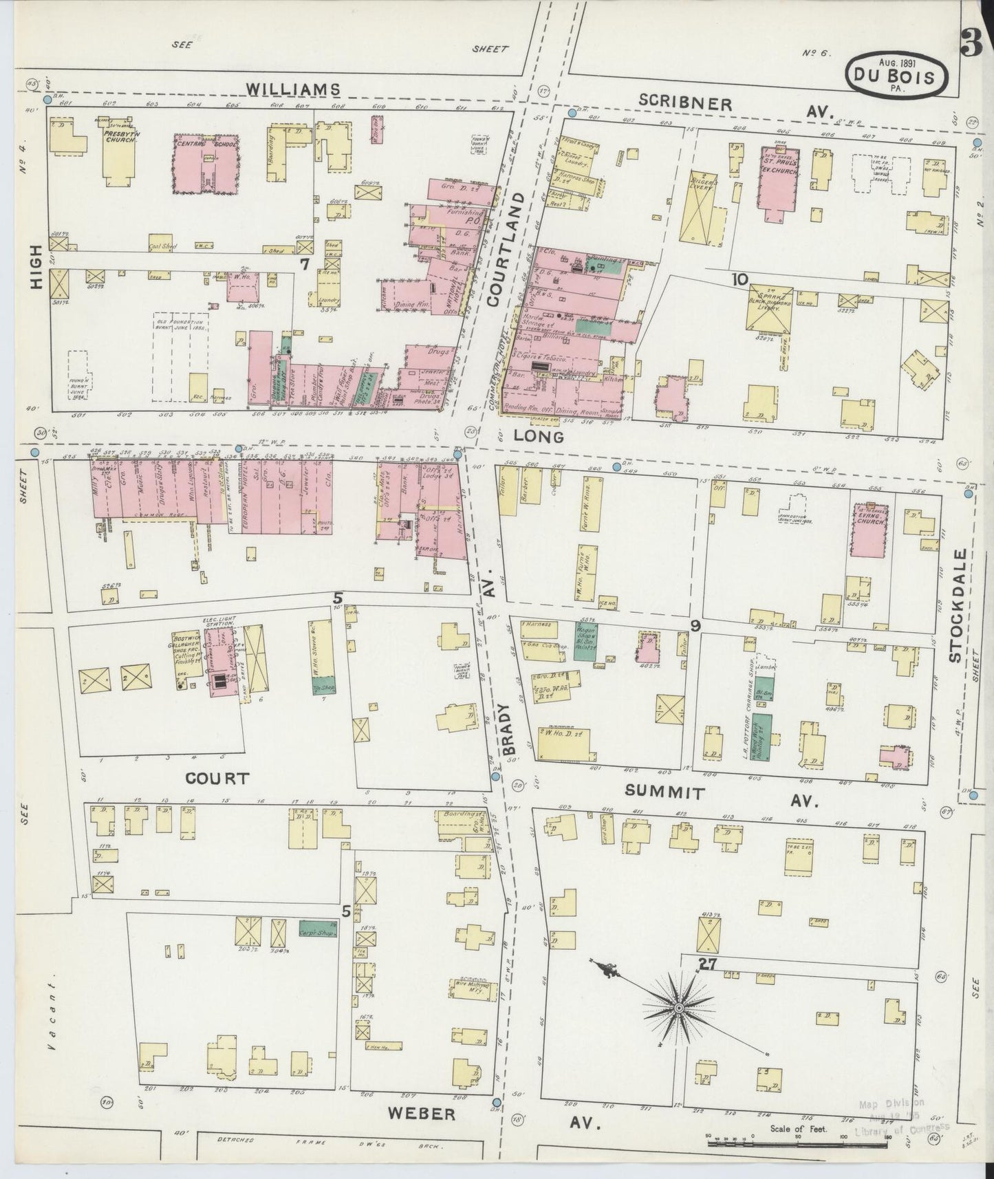 Sanborn Fire Insurance Map from Du Bois, Clearfield County, Pennsylvania (1891), Sheet #0003 - Historic Sanborn Fire Insurance Map Print, vintage old map wall art, antique decor, genealogy gift, Pennsylvania Pennsylvania map