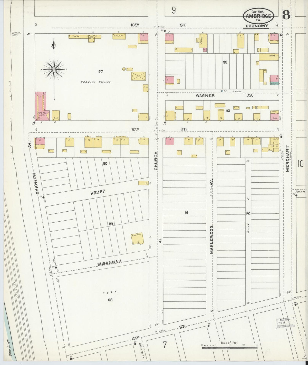 Sanborn Fire Insurance Map from Ambridge, Beaver County, Pennsylvania (1905), Sheet #0008 - Complete Map Set gallery image, historic Sanborn map, vintage wall art, Pennsylvania Pennsylvania