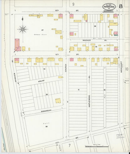 Sanborn Fire Insurance Map from Ambridge, Beaver County, Pennsylvania (1905), Sheet #0008 - Complete Map Set gallery image, historic Sanborn map, vintage wall art, Pennsylvania Pennsylvania