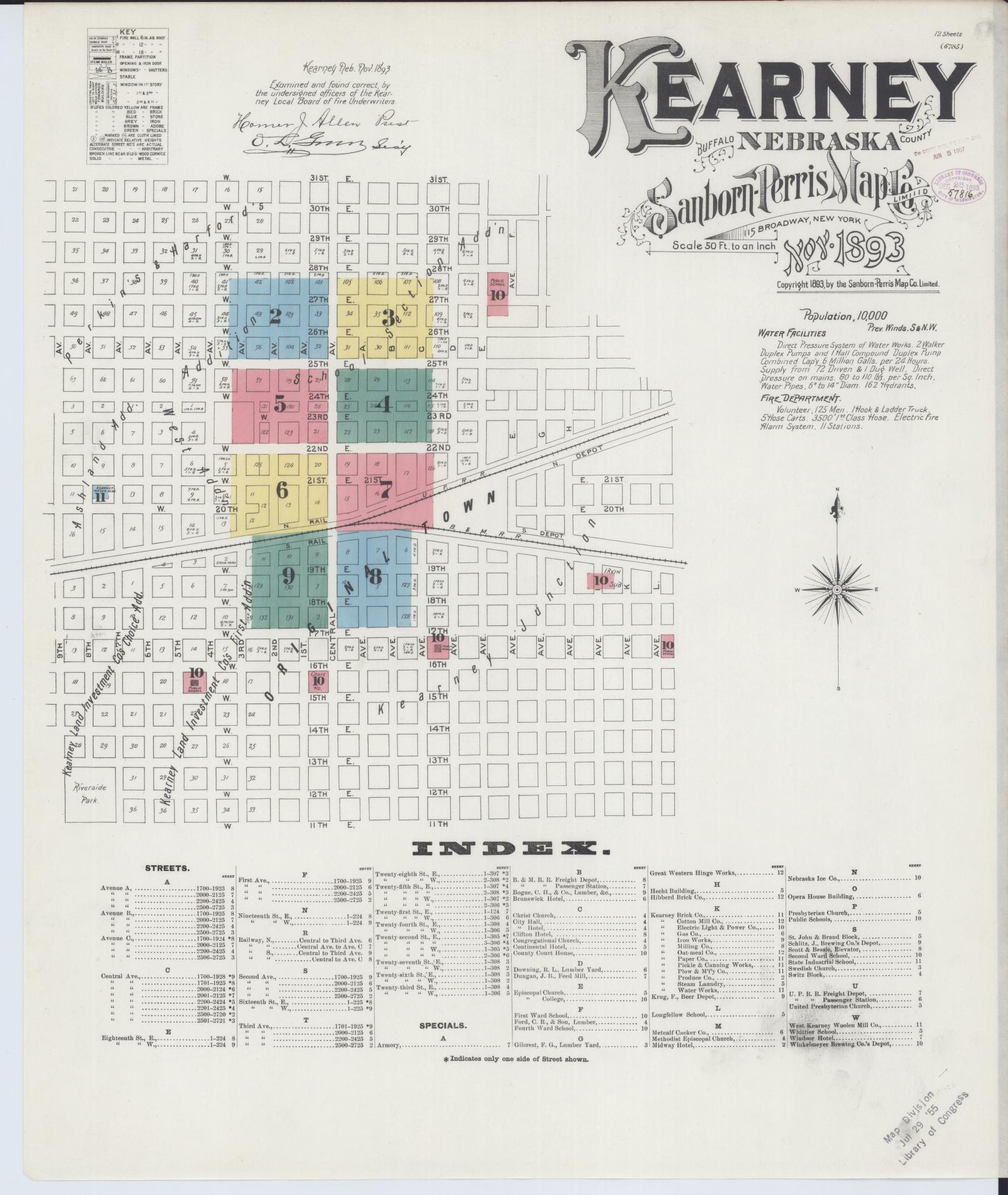 Sanborn Fire Insurance Map from Kearney, Buffalo County, Nebraska (1893), Sheet #0001 - Complete Map Set gallery image, historic Sanborn map, vintage wall art, Nebraska Nebraska