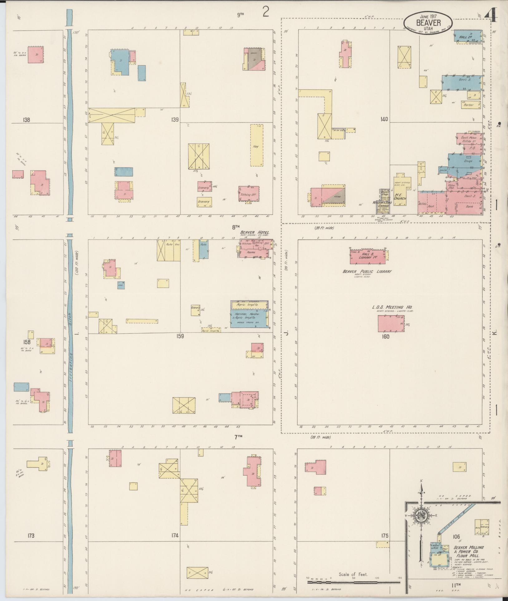 Sanborn Fire Insurance Map from Beaver, Beaver County, Utah (1917), Sheet #0004 - Complete Map Set gallery image, historic Sanborn map, vintage wall art, Utah Utah