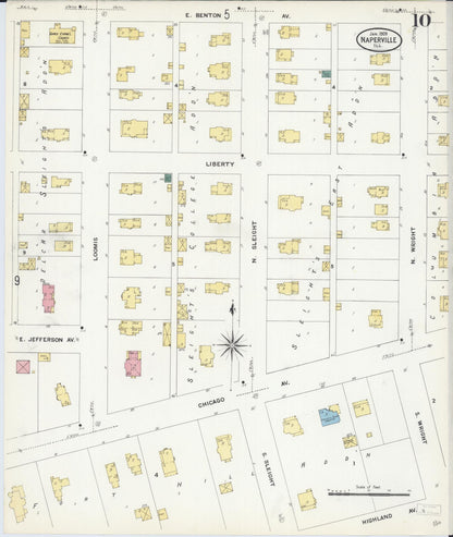 Sanborn Fire Insurance Map from Naperville, Du Page County, Illinois (1909), Sheet #0010 - Complete Map Set gallery image, historic Sanborn map, vintage wall art, Illinois Illinois