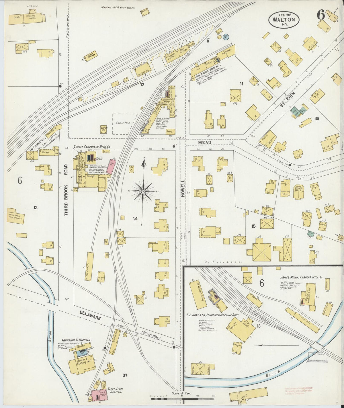 Sanborn Fire Insurance Map from Walton, Delaware County, New York (1903), Sheet #0006 - Historic Sanborn Fire Insurance Map Print, vintage old map wall art, antique decor, genealogy gift, New York New York map