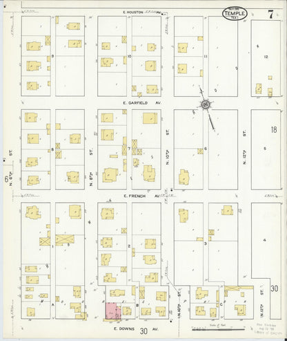 Sanborn Fire Insurance Map from Temple, Bell County, Texas (1915), Sheet #0007 - Complete Map Set gallery image, historic Sanborn map, vintage wall art, Texas Texas