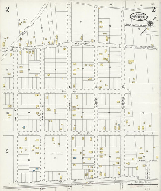 Sanborn Fire Insurance Map from Northfield, Atlantic County, New Jersey (1924), Sheet #0002 - Historic Sanborn Fire Insurance Map Print, vintage old map wall art, antique decor, genealogy gift, New Jersey New Jersey map