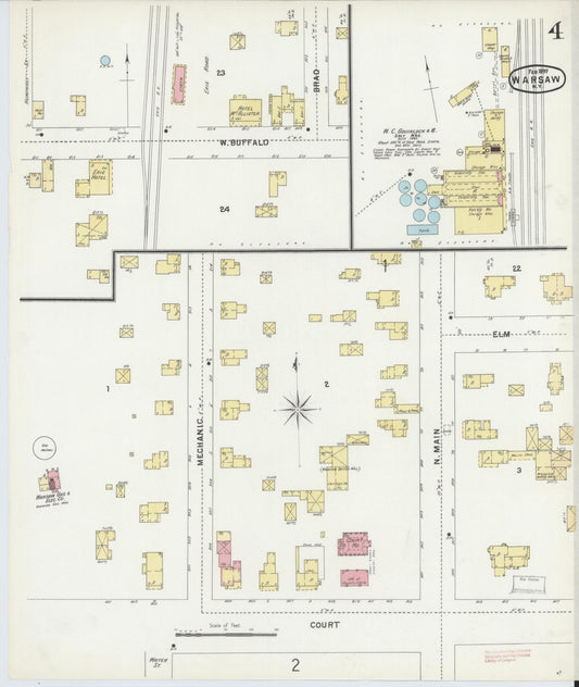 Sanborn Fire Insurance Map from Warsaw, Wyoming County, New York (1897), Sheet #0004 - Historic Sanborn Fire Insurance Map Print, vintage old map wall art, antique decor, genealogy gift, Warsaw Wyoming map