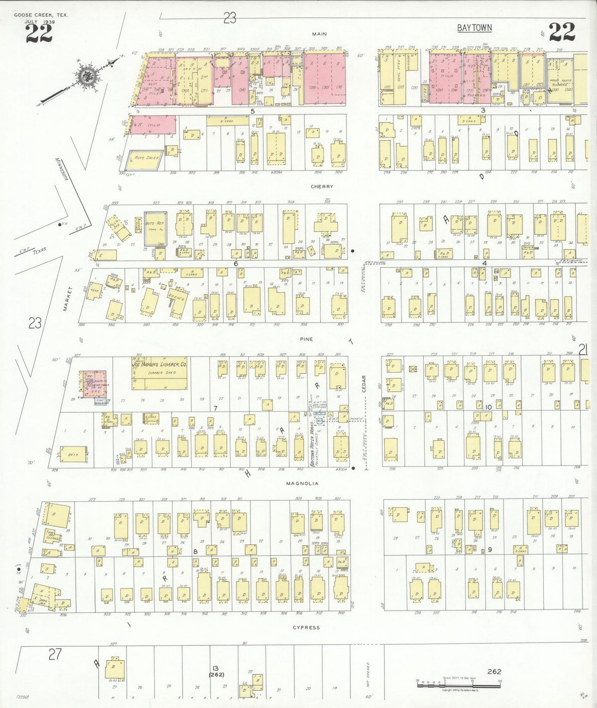 Sanborn Fire Insurance Map from Goose Creek, Harris County, Texas (1939), Sheet #0022 - Complete Map Set gallery image, historic Sanborn map, vintage wall art, Texas Texas