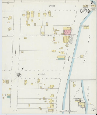 Sanborn Fire Insurance Map from Daytona, Volusia County, Florida (1895), Sheet #0003 - Complete Map Set gallery image, historic Sanborn map, vintage wall art, Florida Florida