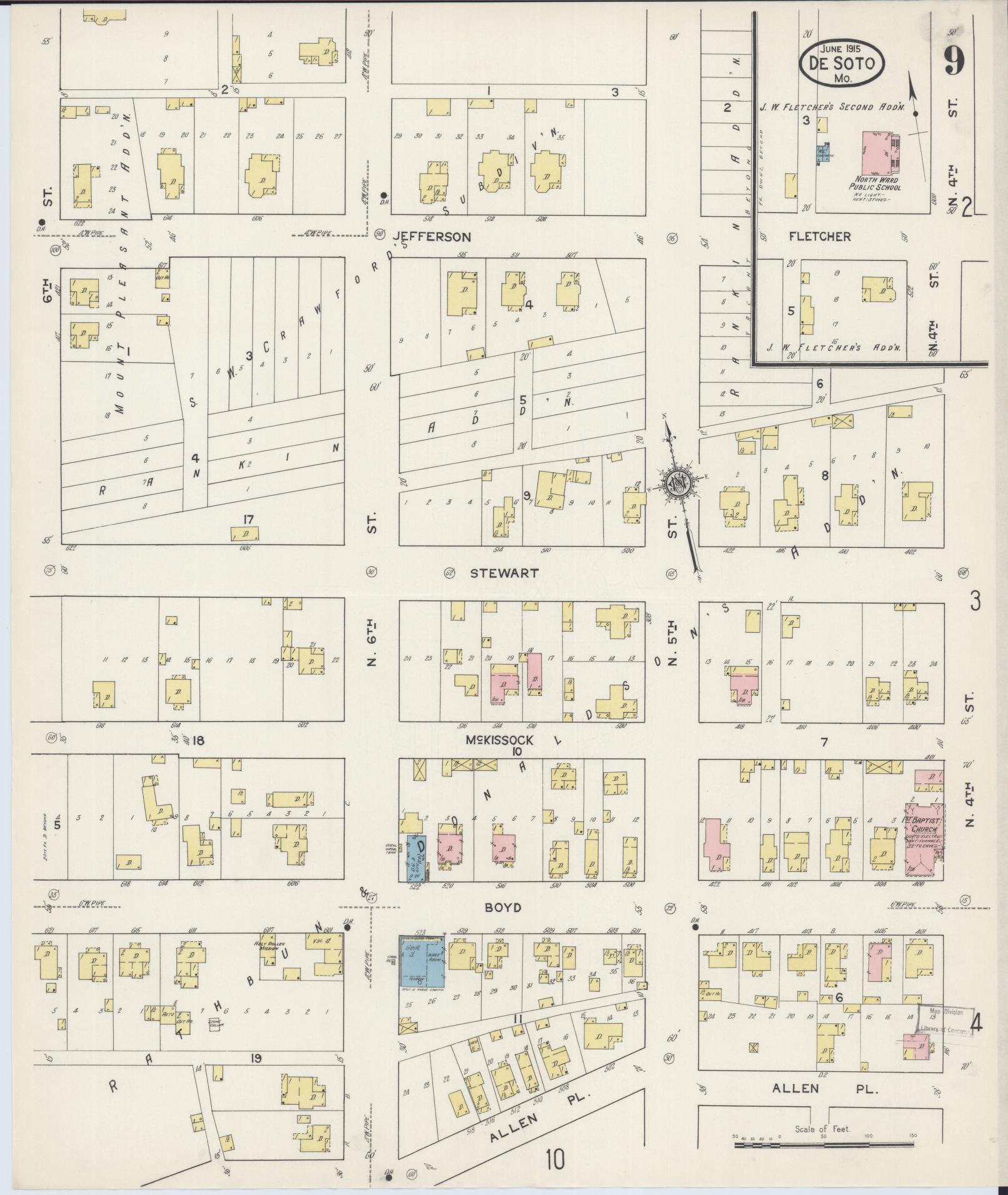 Sanborn Fire Insurance Map from De Soto, Jefferson County, Missouri (1915), Sheet #0009 - Historic Sanborn Fire Insurance Map Print, vintage old map wall art, antique decor, genealogy gift, Missouri Missouri map