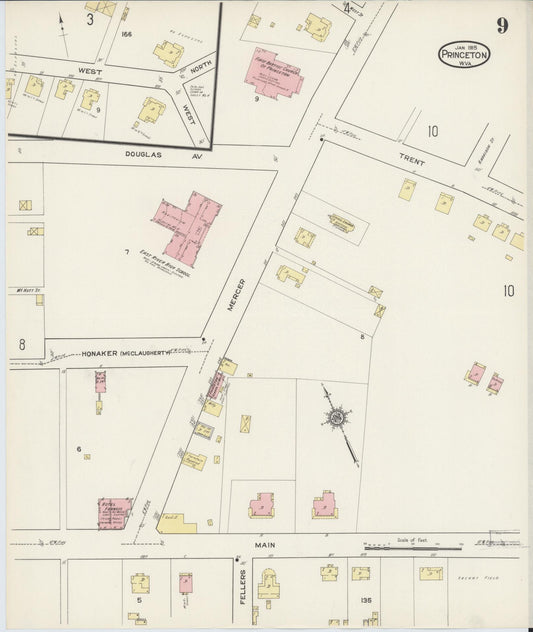 Sanborn Fire Insurance Map from Princeton, Mercer County, West Virginia (1915), Sheet #0009 - Historic Sanborn Fire Insurance Map Print, vintage old map wall art, antique decor, genealogy gift, West Virginia West Virginia map