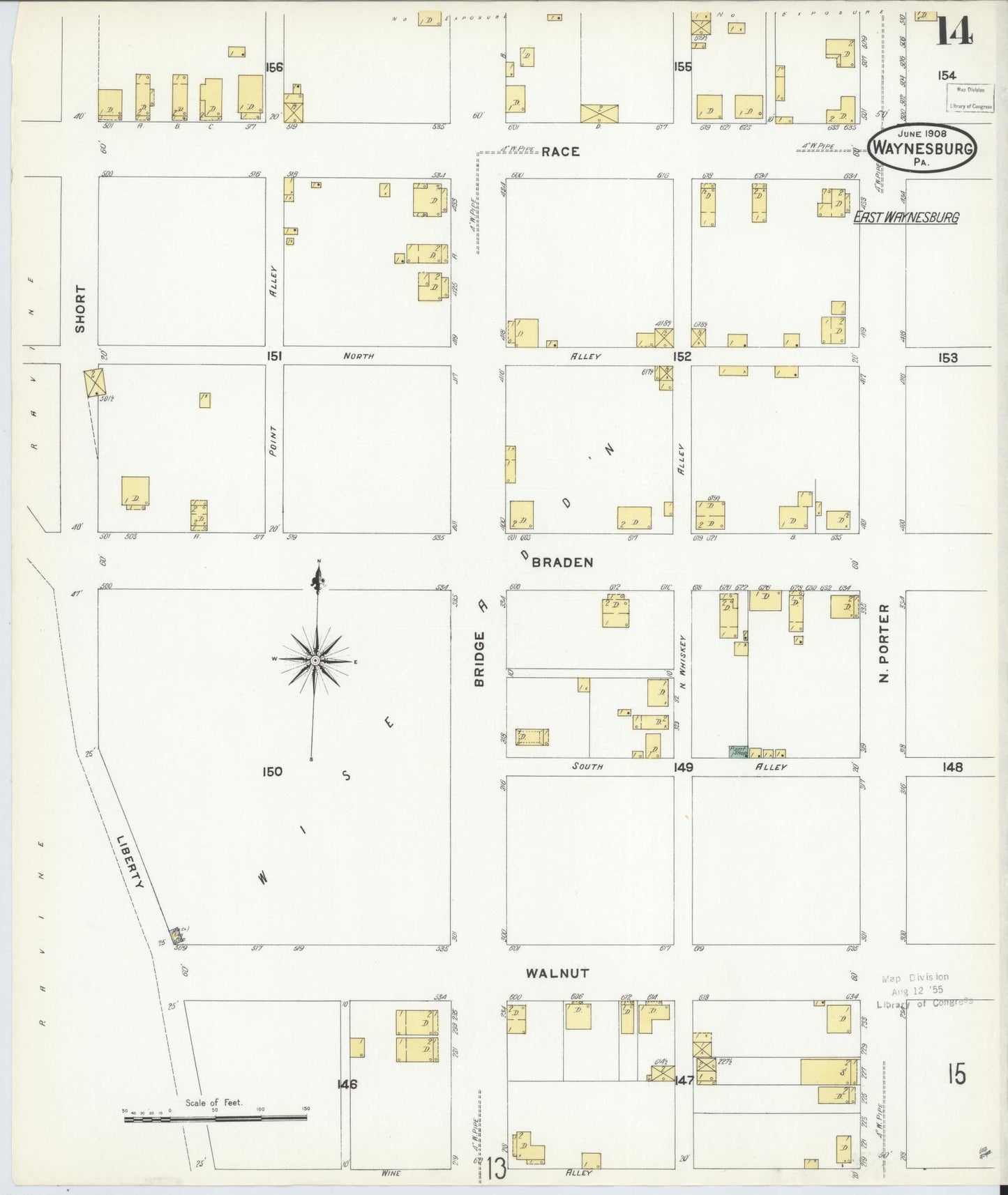 Sanborn Fire Insurance Map from Waynesburg, Greene County, Pennsylvania (1908), Sheet #0014 - Historic Sanborn Fire Insurance Map Print, vintage old map wall art, antique decor, genealogy gift, Pennsylvania Pennsylvania map