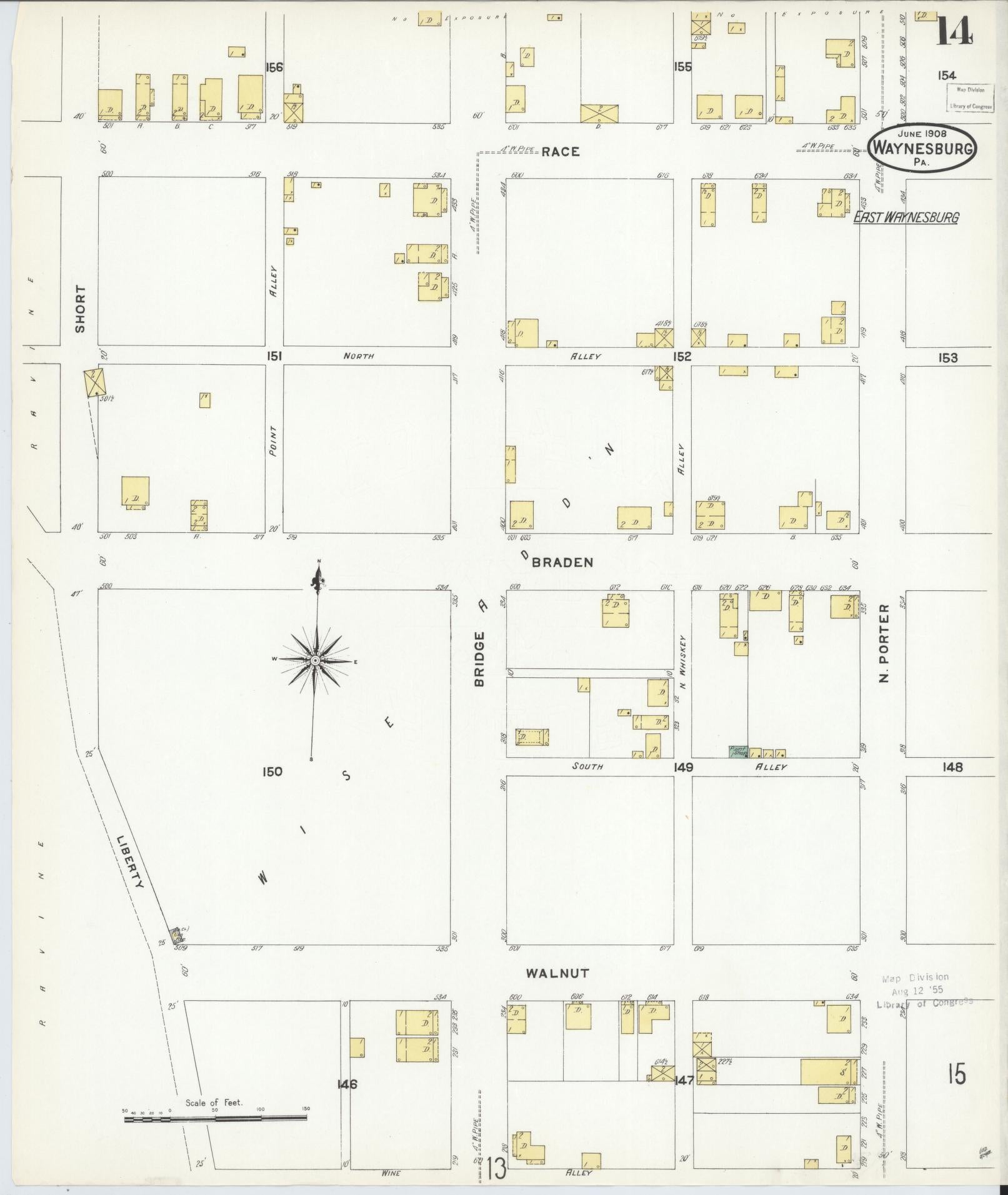 Sanborn Fire Insurance Map from Waynesburg, Greene County, Pennsylvania (1908), Sheet #0014 - Historic Sanborn Fire Insurance Map Print, vintage old map wall art, antique decor, genealogy gift, Pennsylvania Pennsylvania map