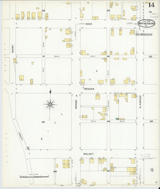 Sanborn Fire Insurance Map from Waynesburg, Greene County, Pennsylvania (1908), Sheet #0014 - Historic Sanborn Fire Insurance Map Print, vintage old map wall art, antique decor, genealogy gift, Pennsylvania Pennsylvania map
