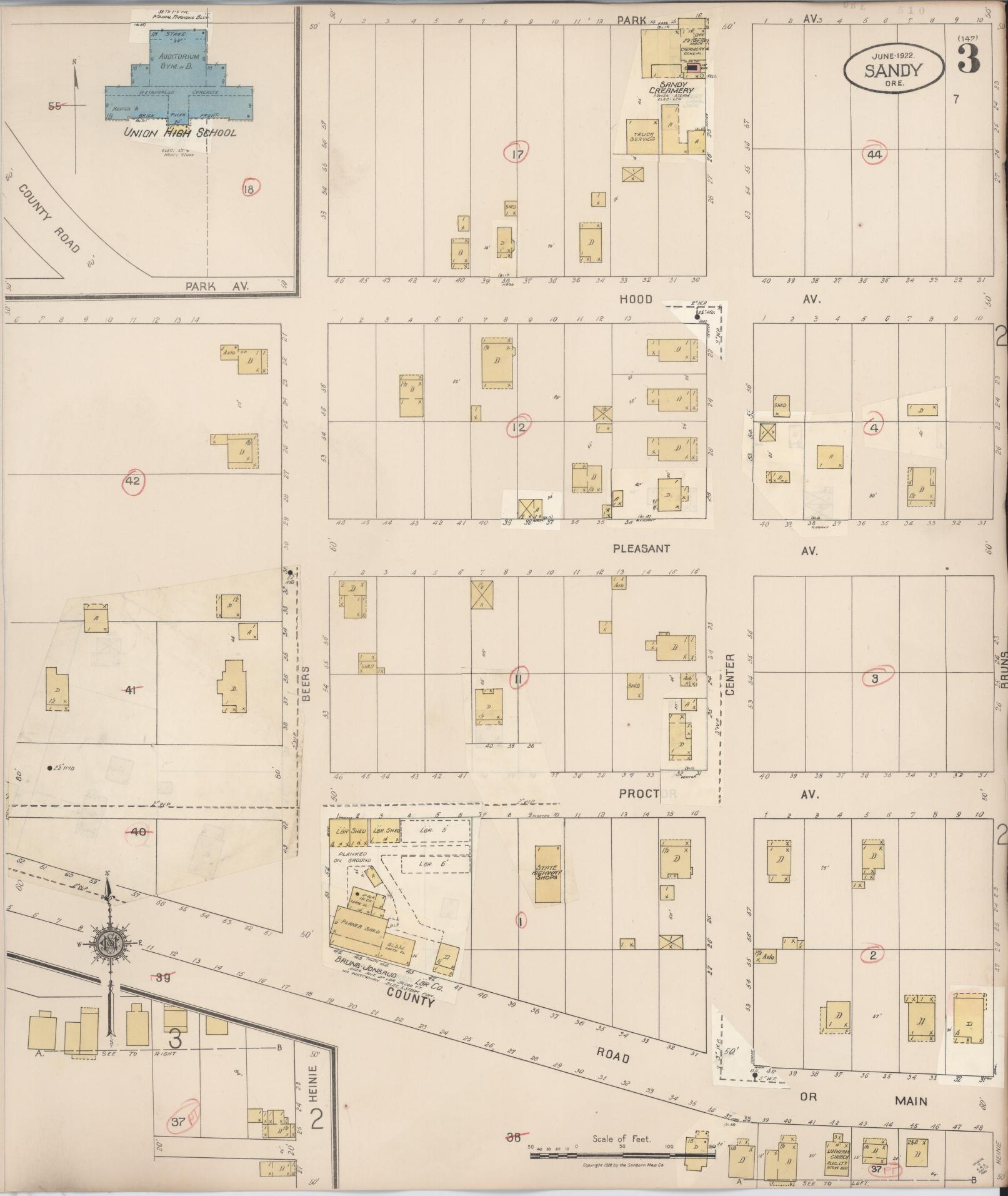 Sanborn Fire Insurance Map from Sandy, Clackamas County, Oregon (1931), Sheet #0003 - Historic Sanborn Fire Insurance Map Print, vintage old map wall art, antique decor, genealogy gift, Oregon Oregon map