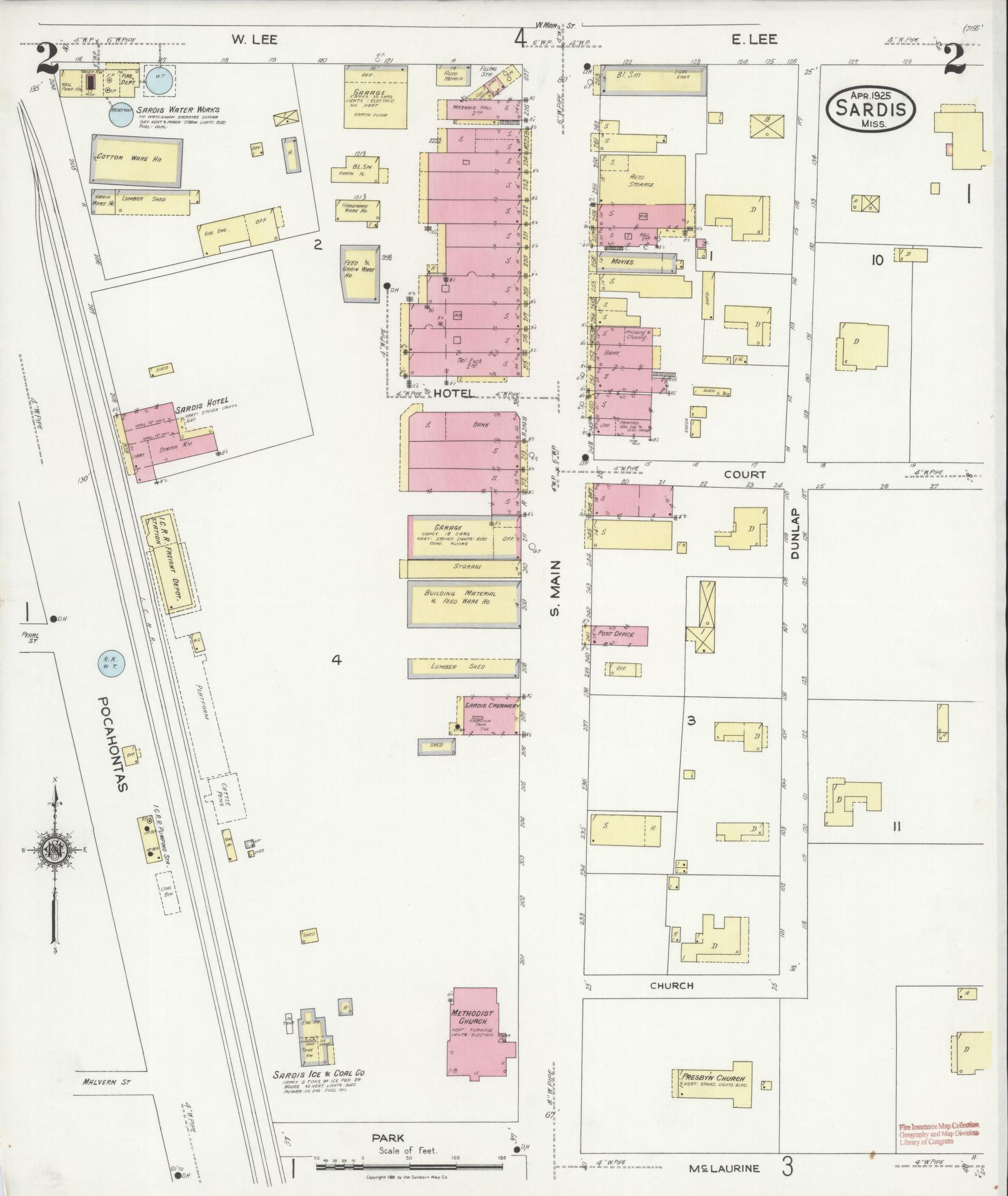 Sanborn Fire Insurance Map from Sardis, Panola County, Mississippi (1925), Sheet #0002 - Historic Sanborn Fire Insurance Map Print, vintage old map wall art, antique decor, genealogy gift, Mississippi Mississippi map