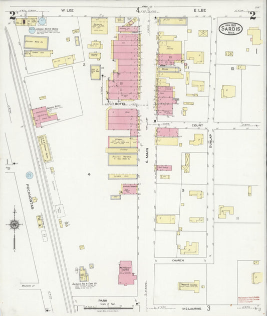 Sanborn Fire Insurance Map from Sardis, Panola County, Mississippi (1925), Sheet #0002 - Historic Sanborn Fire Insurance Map Print, vintage old map wall art, antique decor, genealogy gift, Mississippi Mississippi map