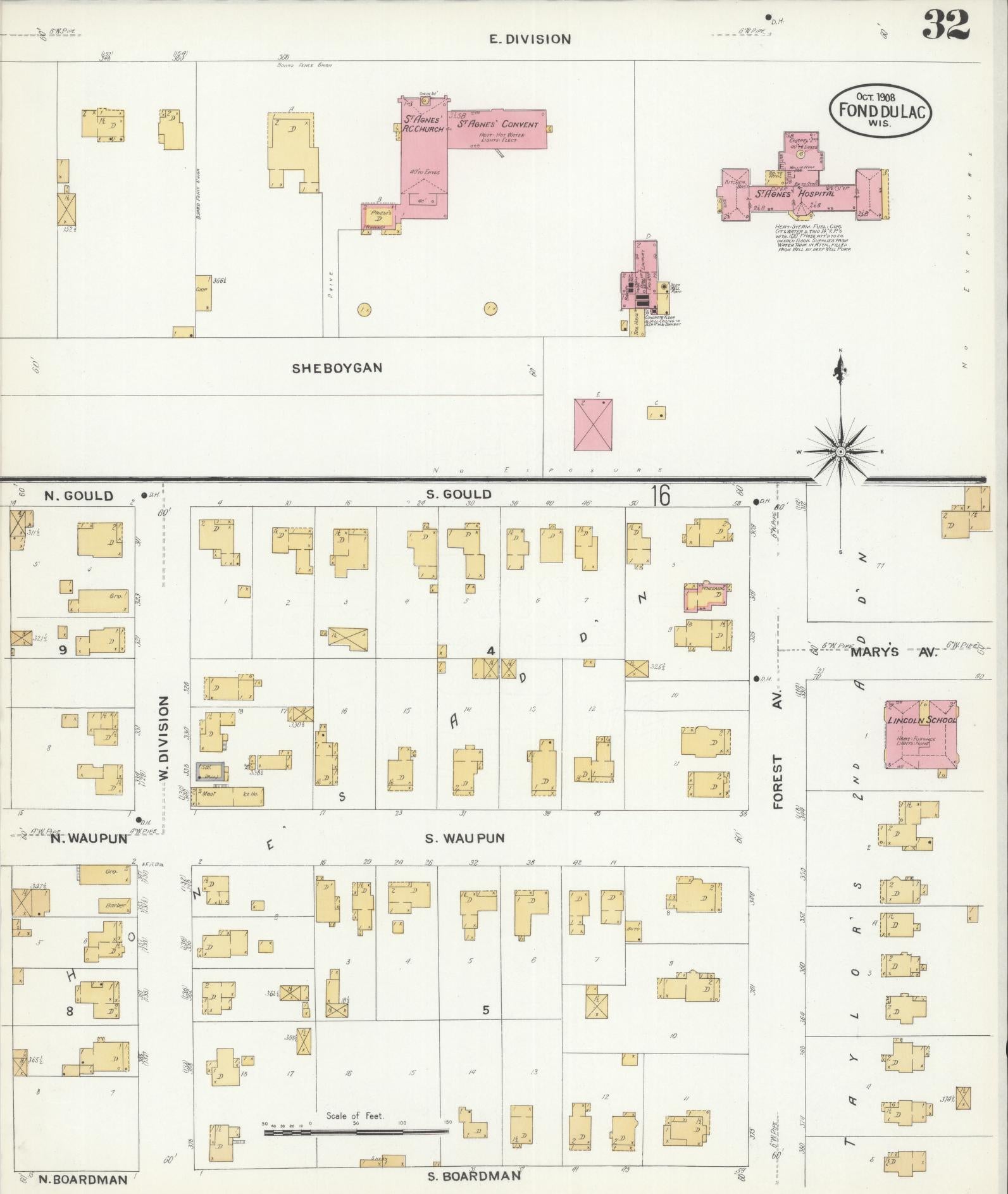 Sanborn Fire Insurance Map from Fond du Lac, Fond du Lac County, Wisconsin (1908), Sheet #0032 - Historic Sanborn Fire Insurance Map Print, vintage old map wall art, antique decor, genealogy gift, Wisconsin Wisconsin map