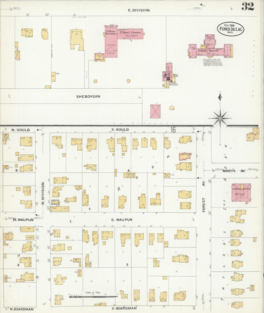 Sanborn Fire Insurance Map from Fond du Lac, Fond du Lac County, Wisconsin (1908), Sheet #0032 - Historic Sanborn Fire Insurance Map Print, vintage old map wall art, antique decor, genealogy gift, Wisconsin Wisconsin map
