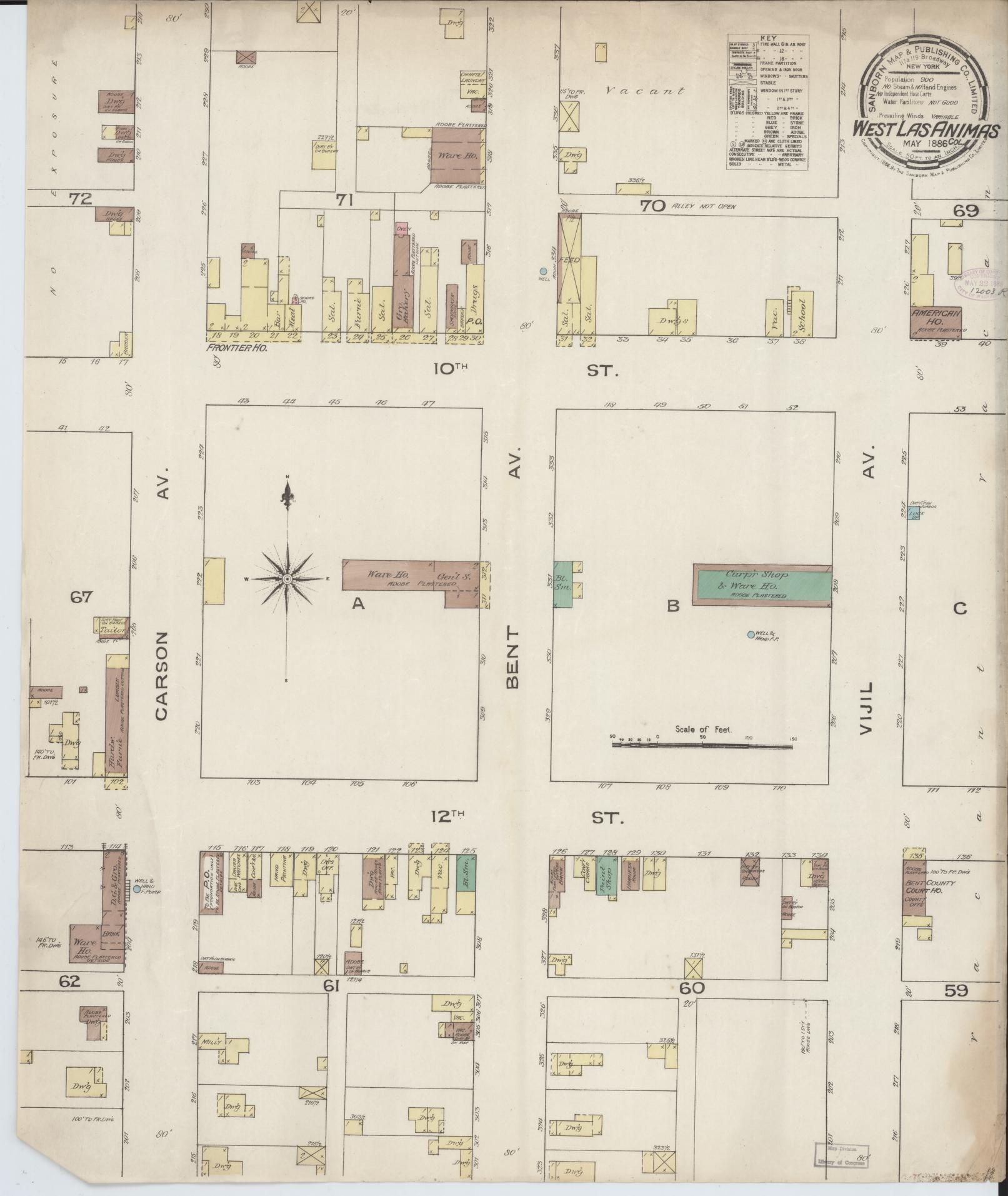 Sanborn Fire Insurance Map from West Las Animas, Bent County, Colorado. (1886) – Historic Sanborn Fire Insurance Map Print