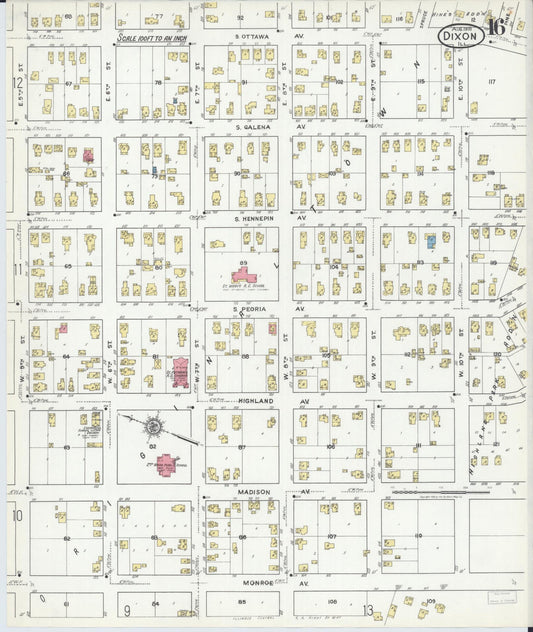 Sanborn Fire Insurance Map from Dixon, Lee County, Illinois (1918), Sheet #0016 - Historic Sanborn Fire Insurance Map Print, vintage old map wall art, antique decor, genealogy gift, Illinois Illinois map