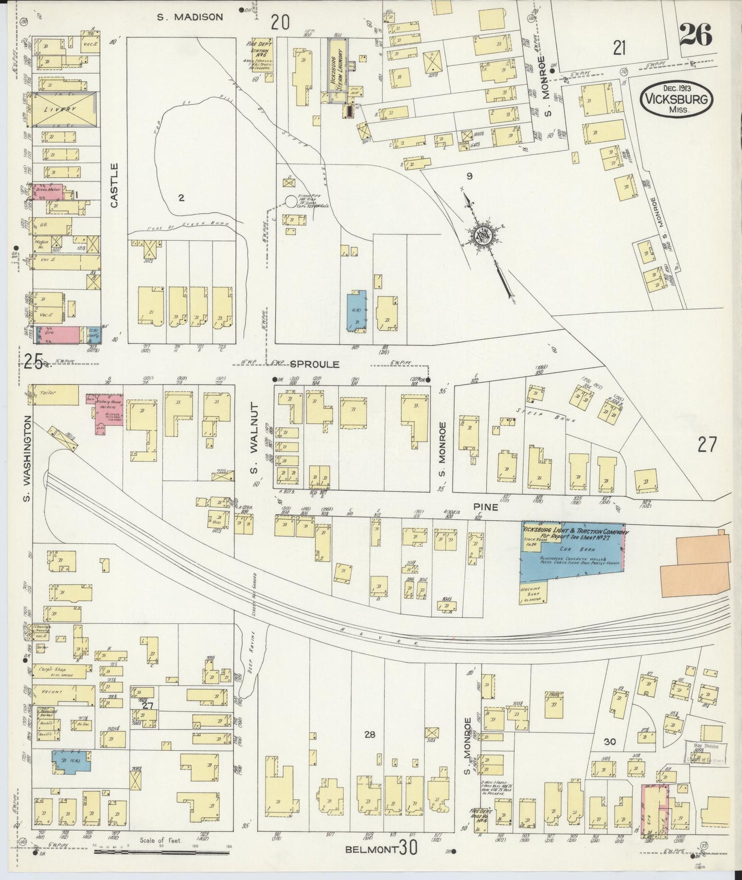 Sanborn Fire Insurance Map from Vicksburg, Warren County, Mississippi (1913), Sheet #0026 - Complete Map Set gallery image, historic Sanborn map, vintage wall art, Mississippi Mississippi