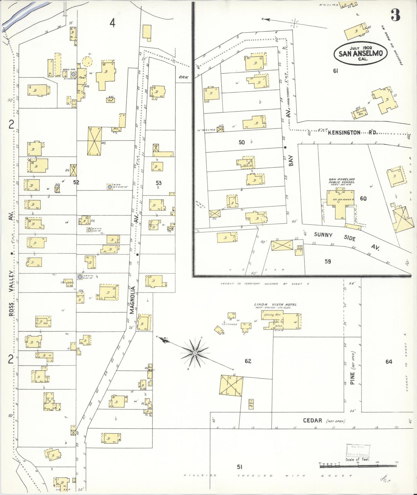Sanborn Fire Insurance Map from San Anselmo, Marin County, California (1909), Sheet #0003 - Complete Map Set gallery image, historic Sanborn map, vintage wall art, California California