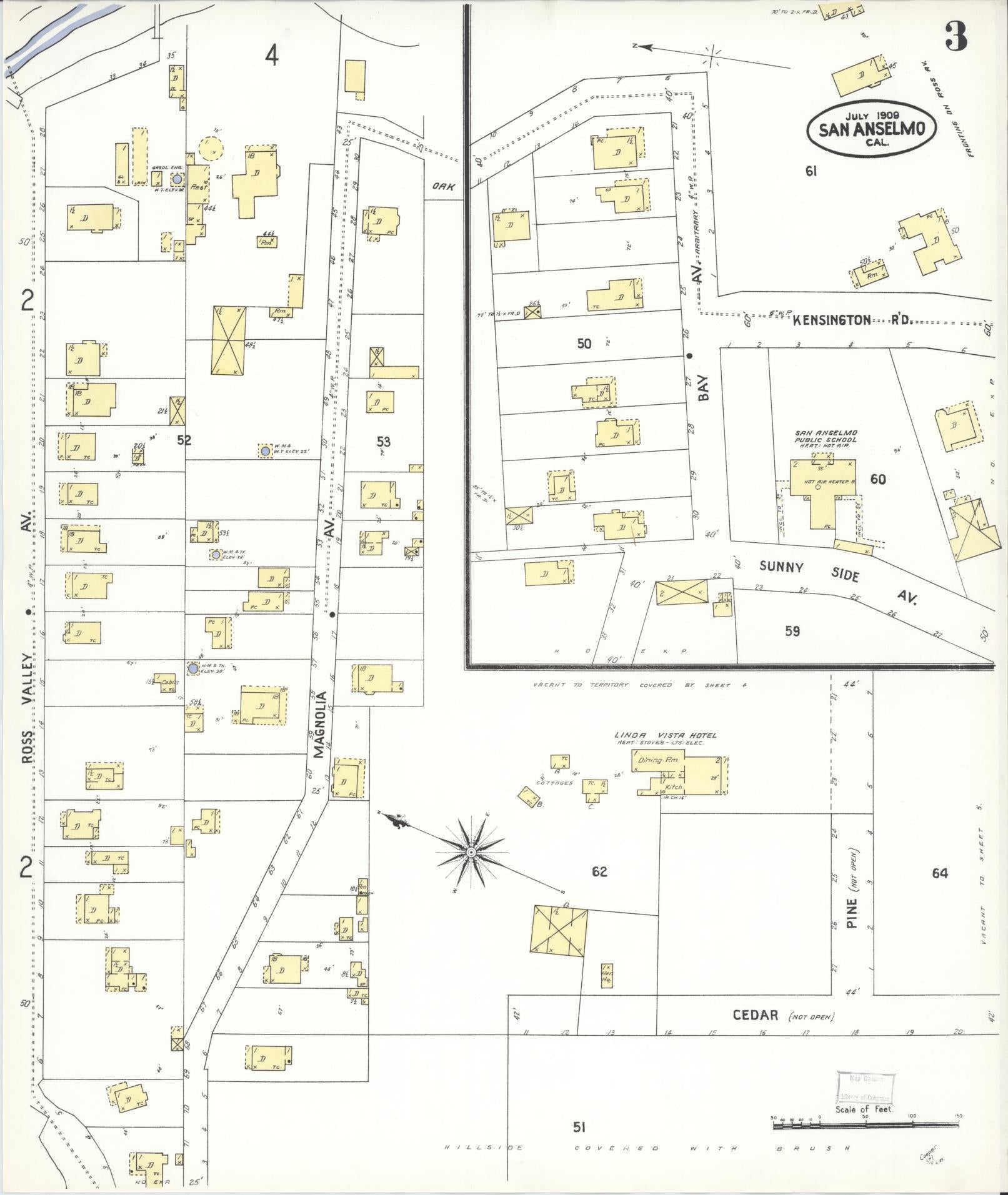 Sanborn Fire Insurance Map from San Anselmo, Marin County, California (1909), Sheet #0003 - Complete Map Set gallery image, historic Sanborn map, vintage wall art, California California