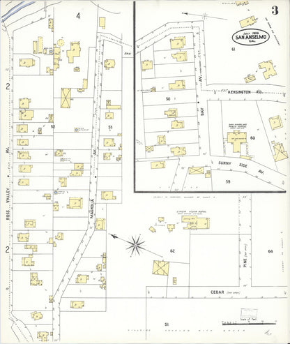 Sanborn Fire Insurance Map from San Anselmo, Marin County, California (1909), Sheet #0003 - Complete Map Set gallery image, historic Sanborn map, vintage wall art, California California